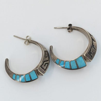 Lonn Parker - Turquoise Inlay and Sterling Overlay Half-Hoop Earrings