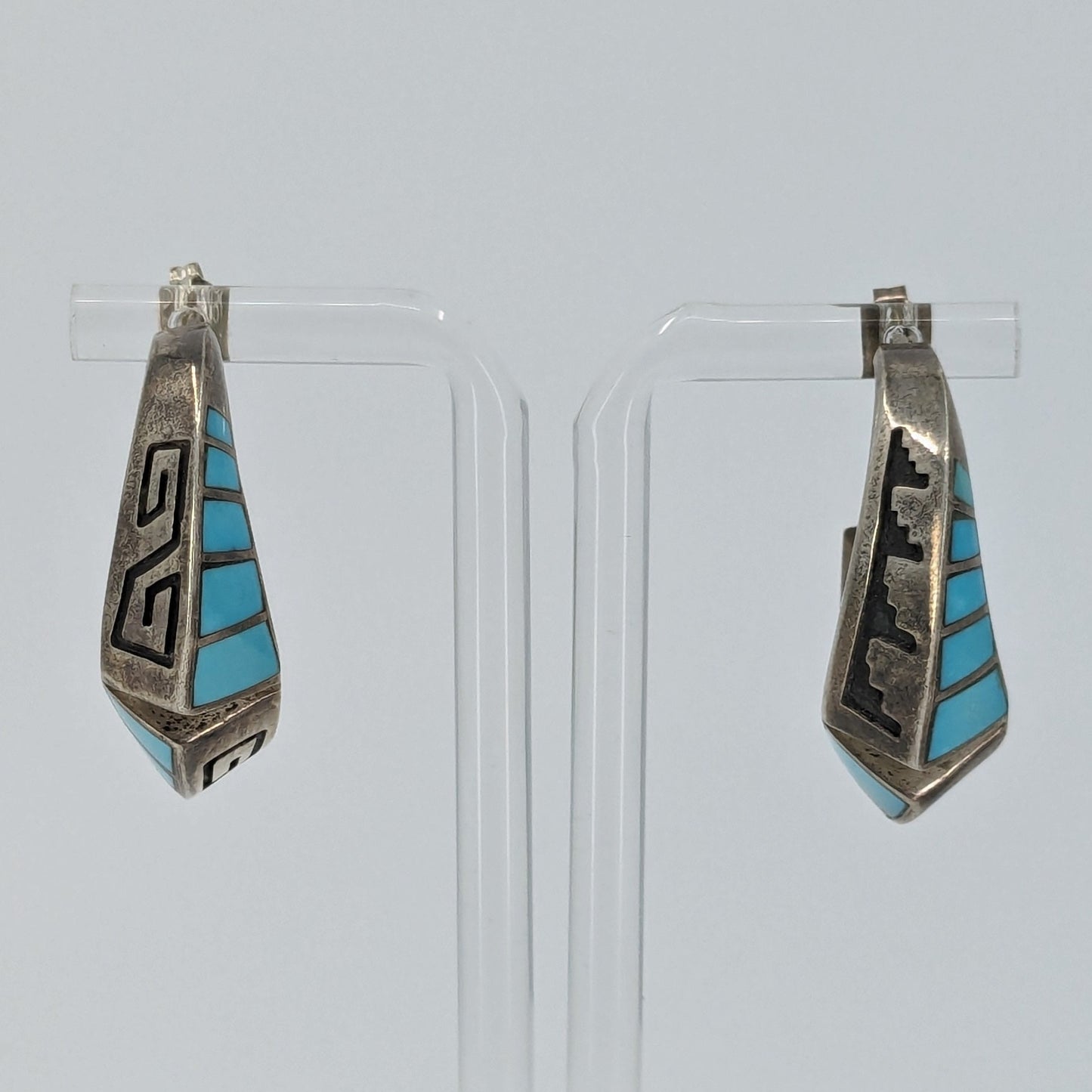 Lonn Parker - Turquoise Inlay and Sterling Overlay Half-Hoop Earrings