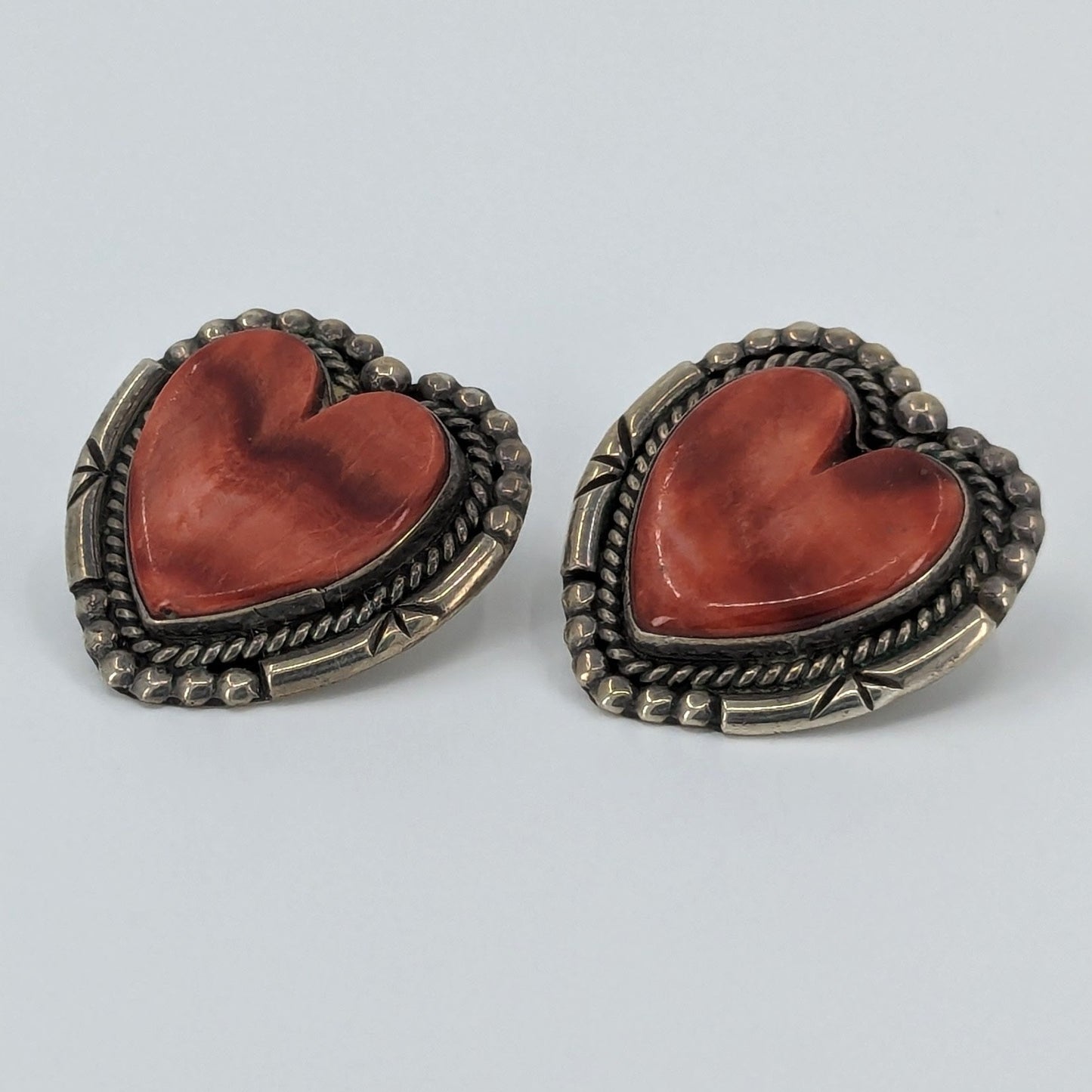 Orange Spiny Oyster and Sterling Heart Earrings