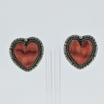 Orange Spiny Oyster and Sterling Heart Earrings