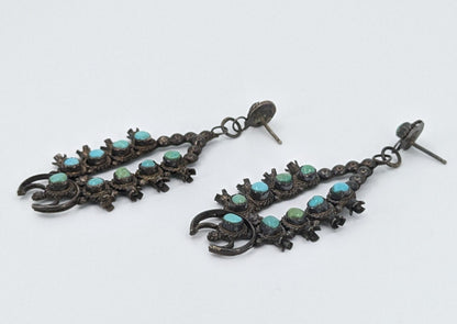 Vintage Miniature Turquoise and Sterling Squash Blossom Earrings