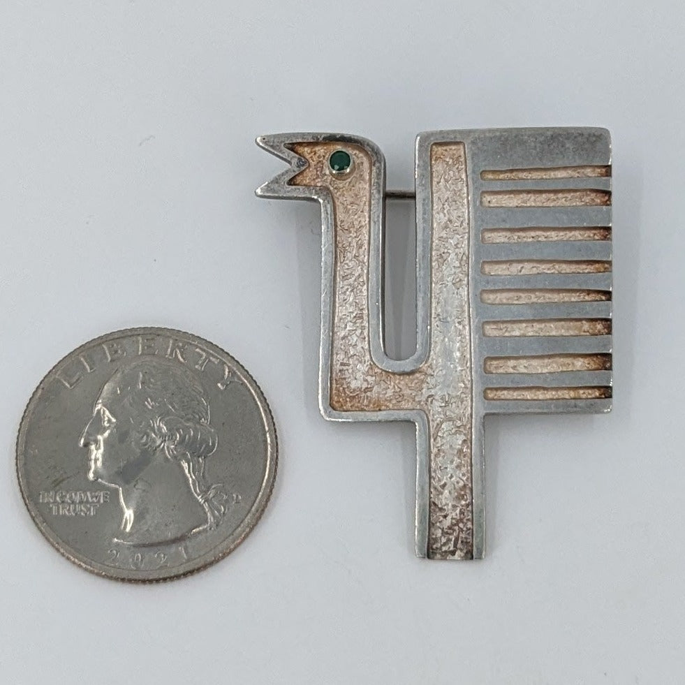 Oswaldo Guayasamin - Rare MCM Emerald (?) and Sterling Bird Brooch