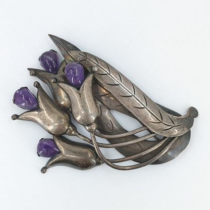 Valentin Vidaurreta (Attributed) - Vintage Taxco Sterling and Amethyst Tulip Brooch, c. 1930-40s