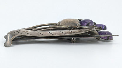 Valentin Vidaurreta (Attributed) - Vintage Taxco Sterling and Amethyst Tulip Brooch, c. 1930-40s