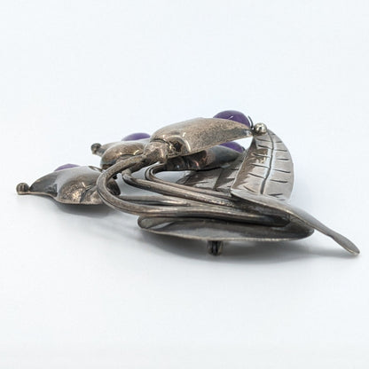 Valentin Vidaurreta (Attributed) - Vintage Taxco Sterling and Amethyst Tulip Brooch, c. 1930-40s