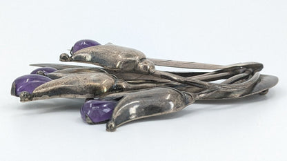 Valentin Vidaurreta (Attributed) - Vintage Taxco Sterling and Amethyst Tulip Brooch, c. 1930-40s