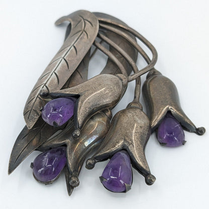 Valentin Vidaurreta (Attributed) - Vintage Taxco Sterling and Amethyst Tulip Brooch, c. 1930-40s