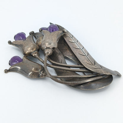 Valentin Vidaurreta (Attributed) - Vintage Taxco Sterling and Amethyst Tulip Brooch, c. 1930-40s