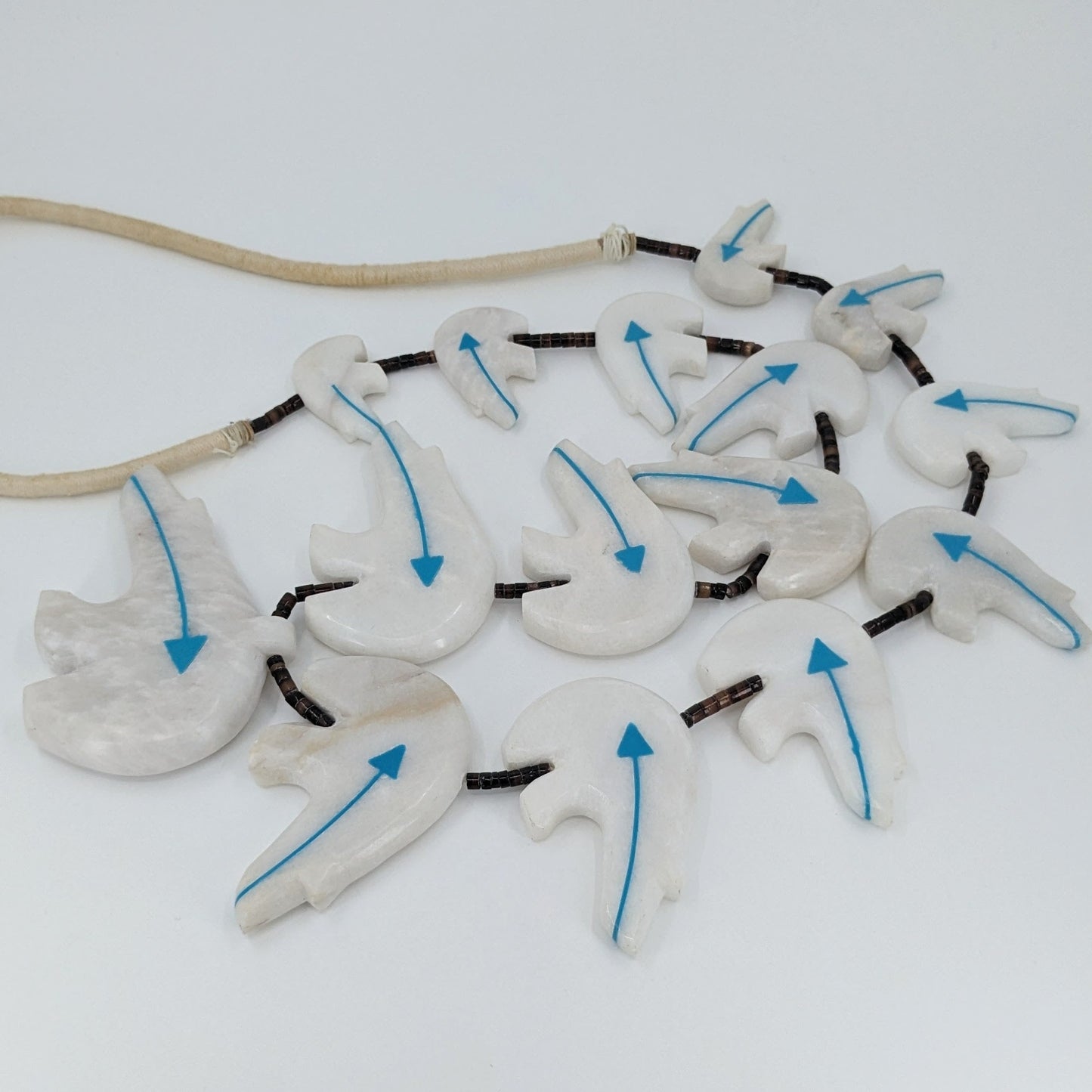 Zuni Marble and Turquoise Heartline Bear Fetish with Heishi Necklace