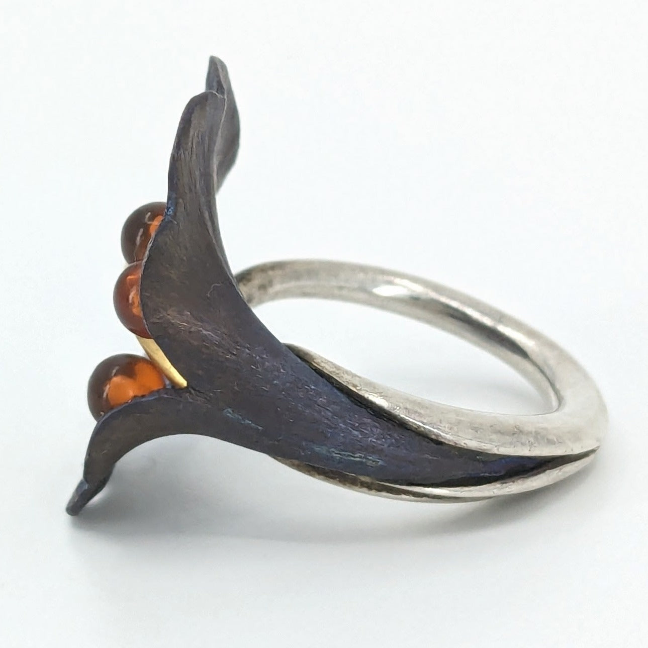 Ian & Valeri Co. (Valerio 888) - Blue Titanium, Sterling, 18k, and Amber Calla Lily Ring, Size 6.75