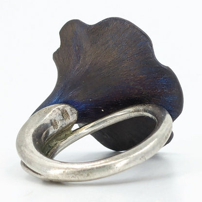 Ian & Valeri Co. (Valerio 888) - Blue Titanium, Sterling, 18k, and Amber Calla Lily Ring, Size 6.75