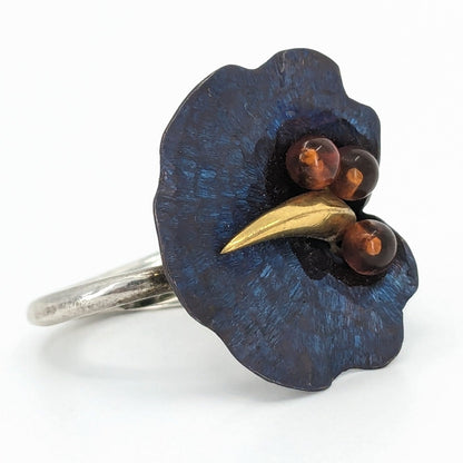 Ian & Valeri Co. (Valerio 888) - Blue Titanium, Sterling, 18k, and Amber Calla Lily Ring, Size 6.75