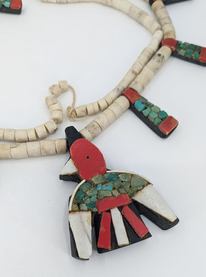 Santo Domingo (Kewa) Depression Era Turquoise and Repurposed Materials Thunderbird Necklace, c. 1930s