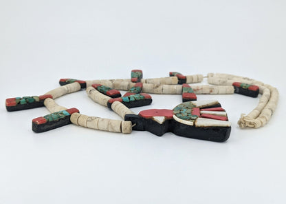 Santo Domingo (Kewa) Depression Era Turquoise and Repurposed Materials Thunderbird Necklace, c. 1930s