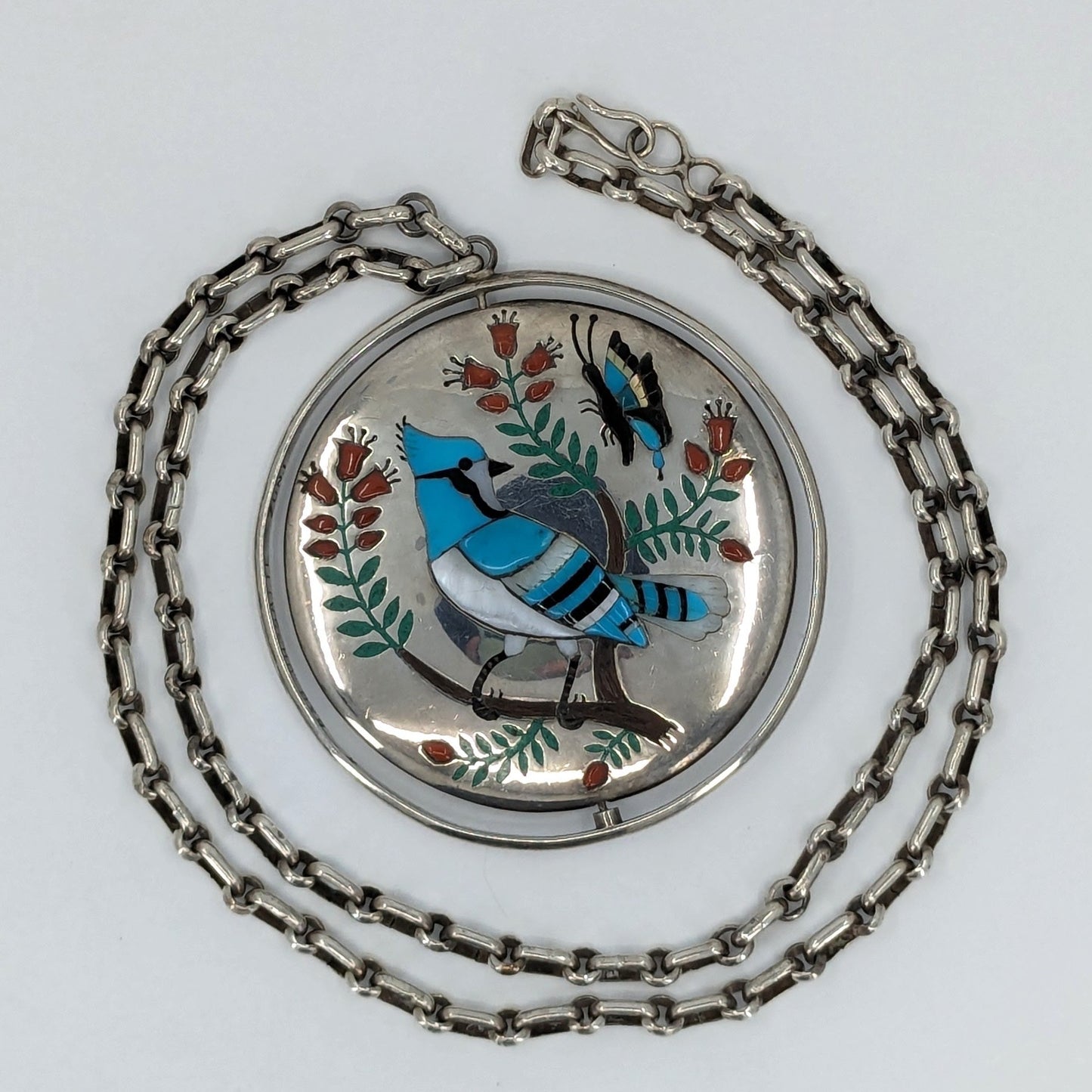 Silas & Bertie Ohmsatte - Zuni Cardinal & Blue Jay with Butterflies Spinner Necklace