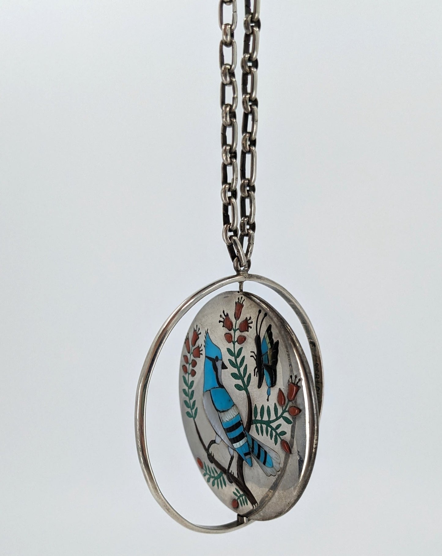 Silas & Bertie Ohmsatte - Zuni Cardinal & Blue Jay with Butterflies Spinner Necklace