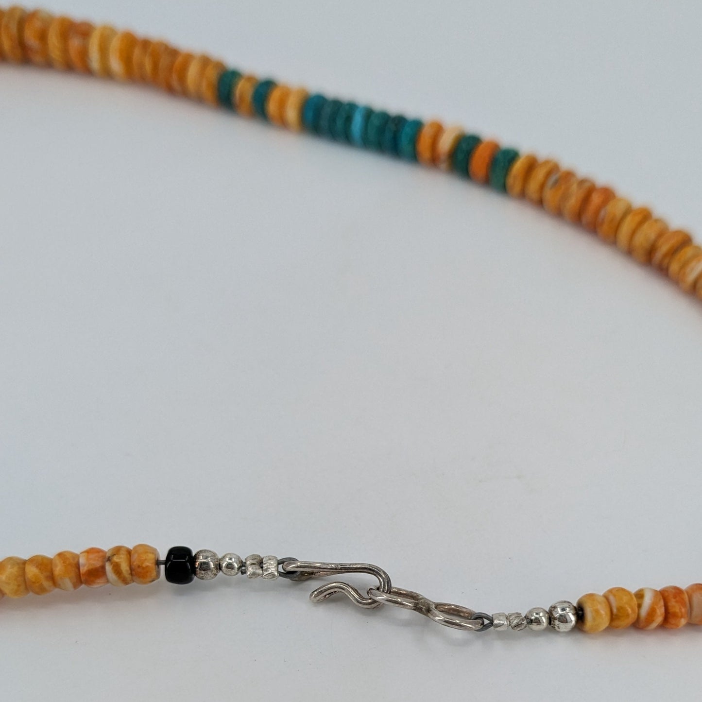 Orange Spiny Oyster and Turquoise Graduated Rondelle Bead Necklace