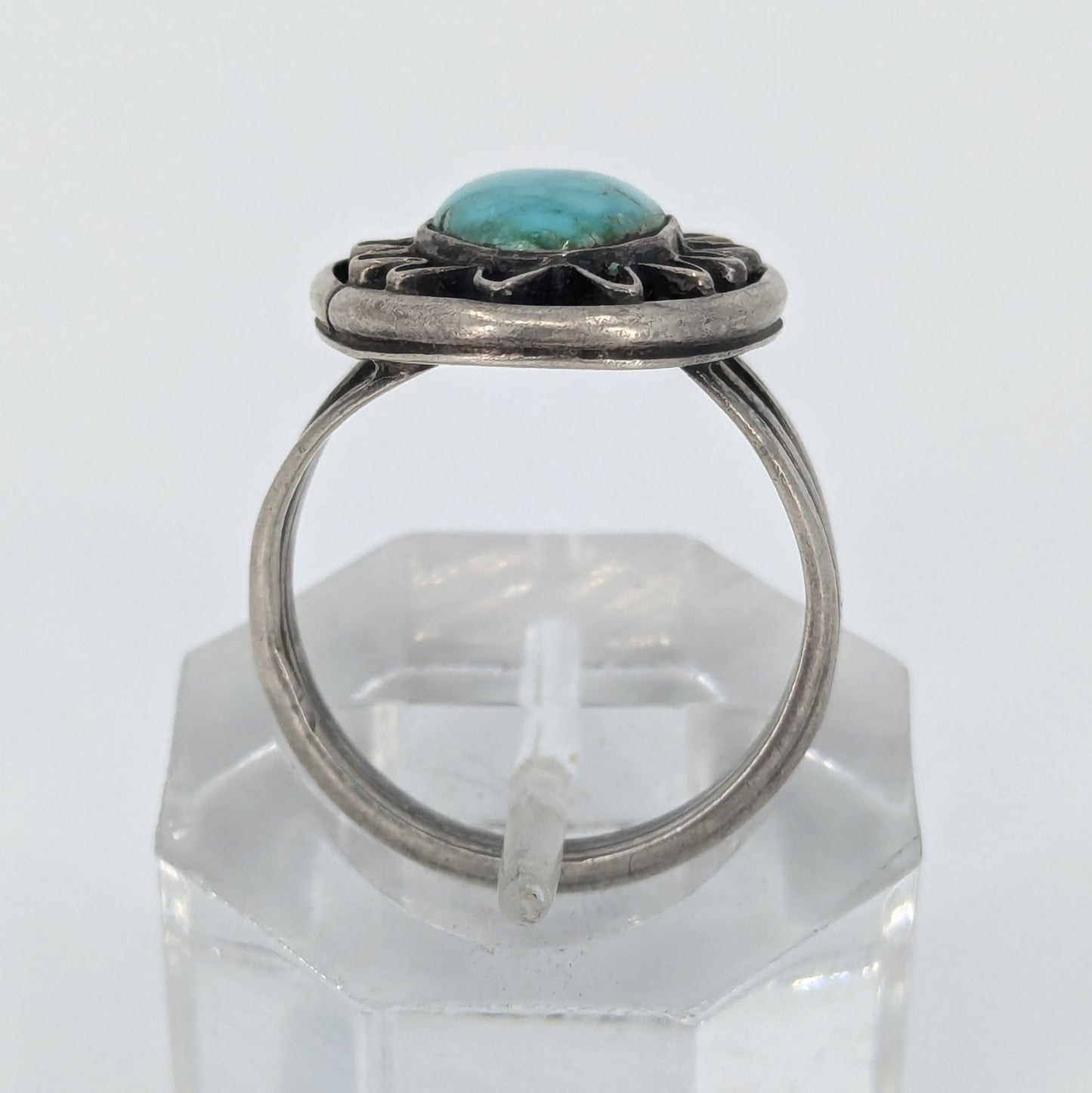 Three Hogans - Vintage Turquoise Sterling Ring, Size 6.75