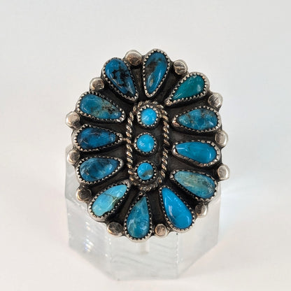 Shirley M. Bahe - Vintage Turquoise Cluster and Sterling Ring, c. 1960s-70s, Size 7