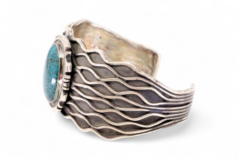 Emer Thompson - Dark Green Turquoise and Sterling Cuff