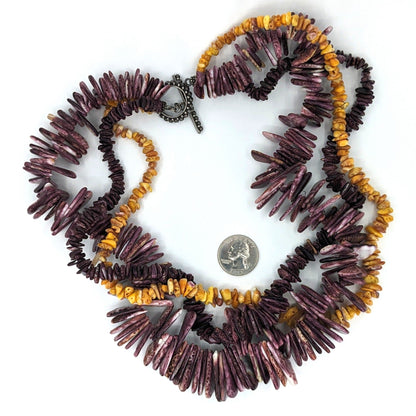 3-Strand Purple and Orange Spiny Oyster Necklace