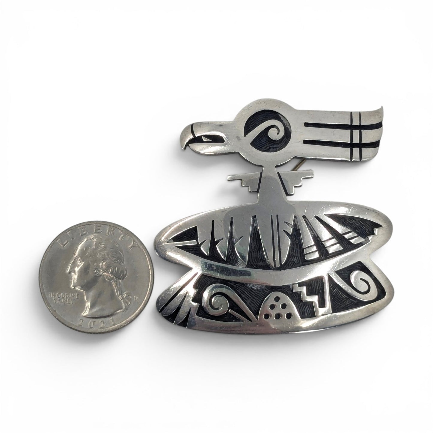 Trinidad Lucas - Hopi Bird Sterling Overlay Brooch