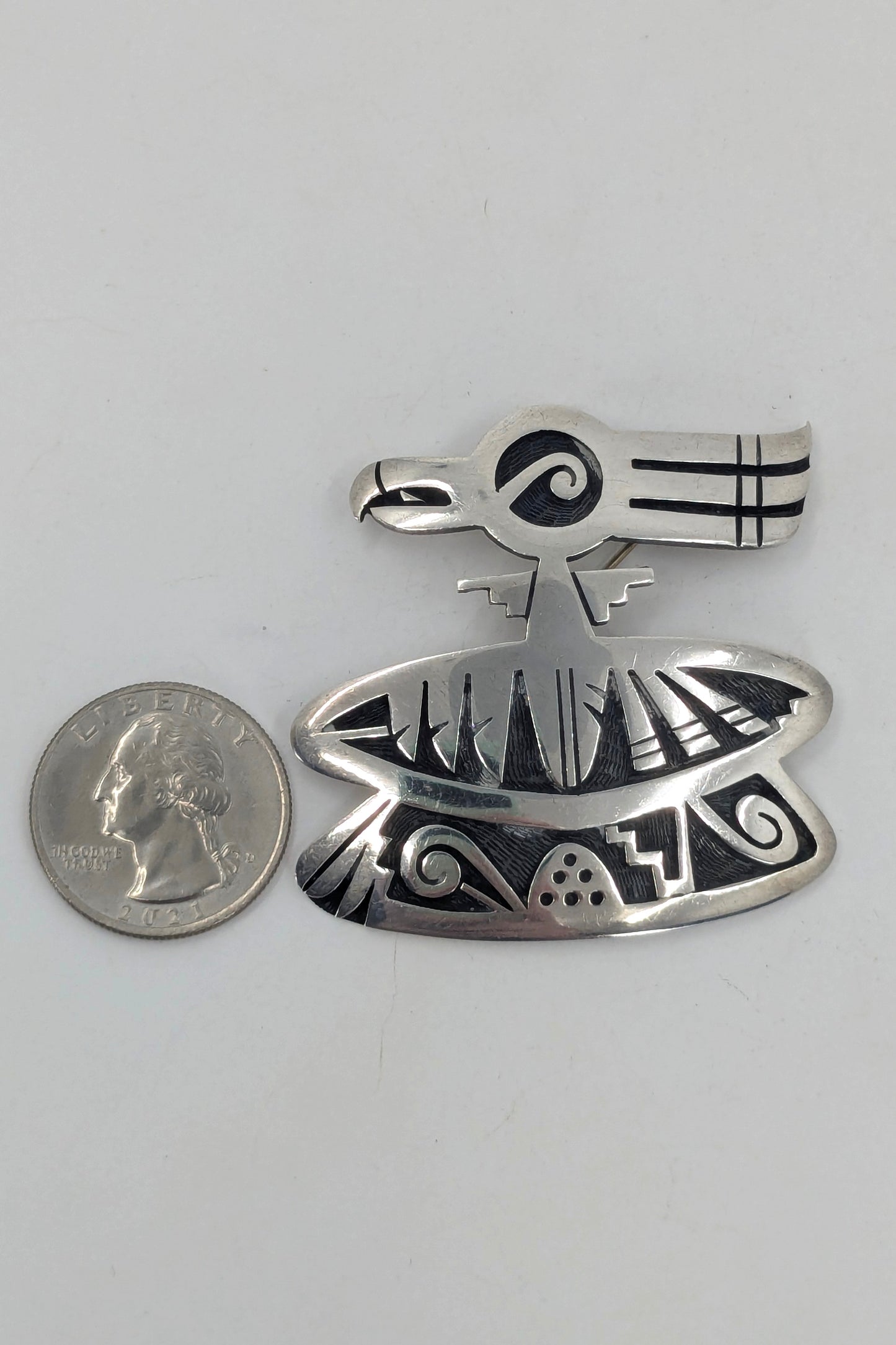 Trinidad Lucas - Hopi Bird Sterling Overlay Brooch