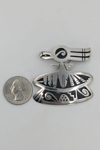 Trinidad Lucas - Hopi Bird Sterling Overlay Brooch