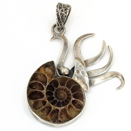 Ammonite and Sterling Nautilus Pendant