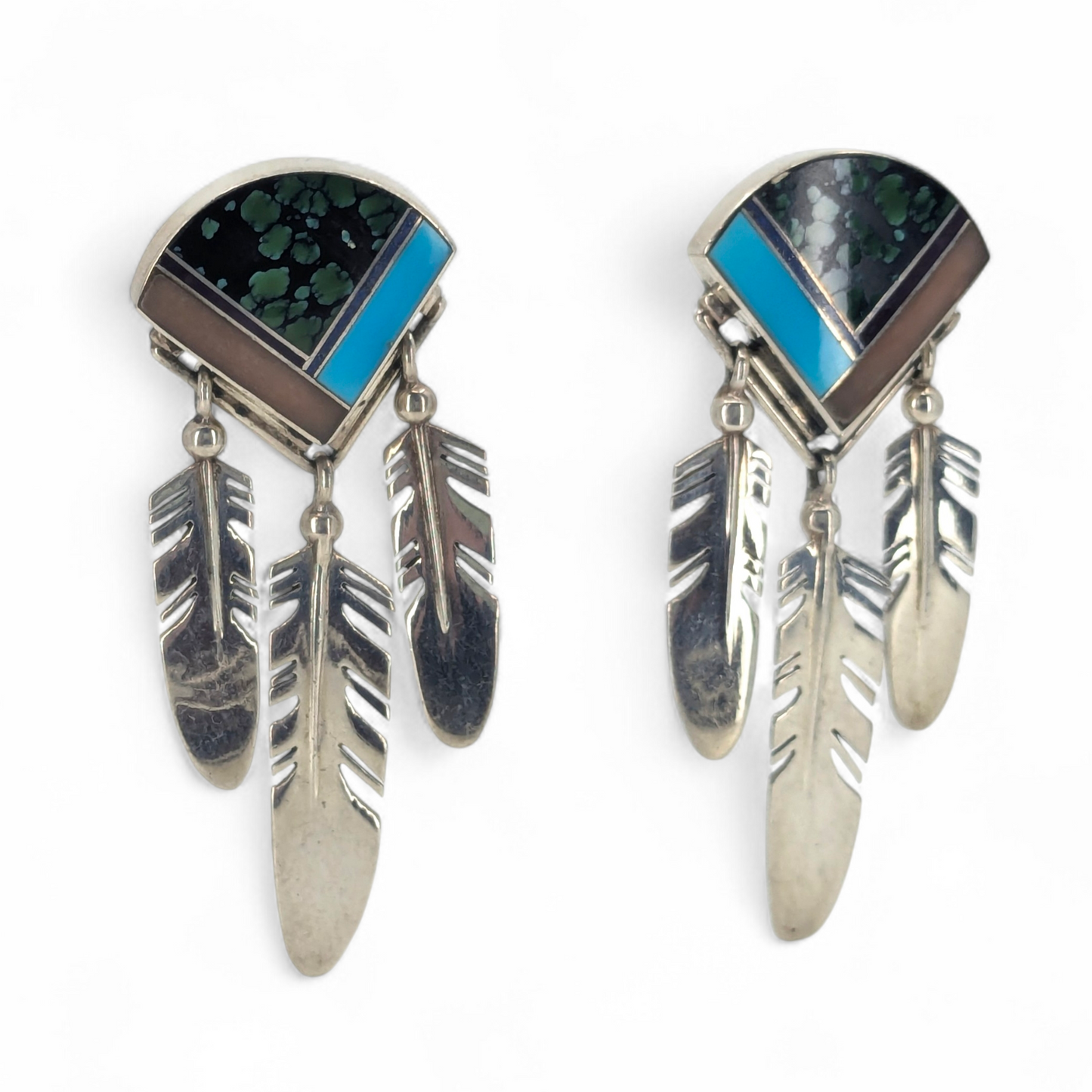 Ray Tracey - Sterling & Multi-stone Feather Dangle Earrings