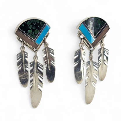 Ray Tracey - Sterling & Multi-stone Feather Dangle Earrings