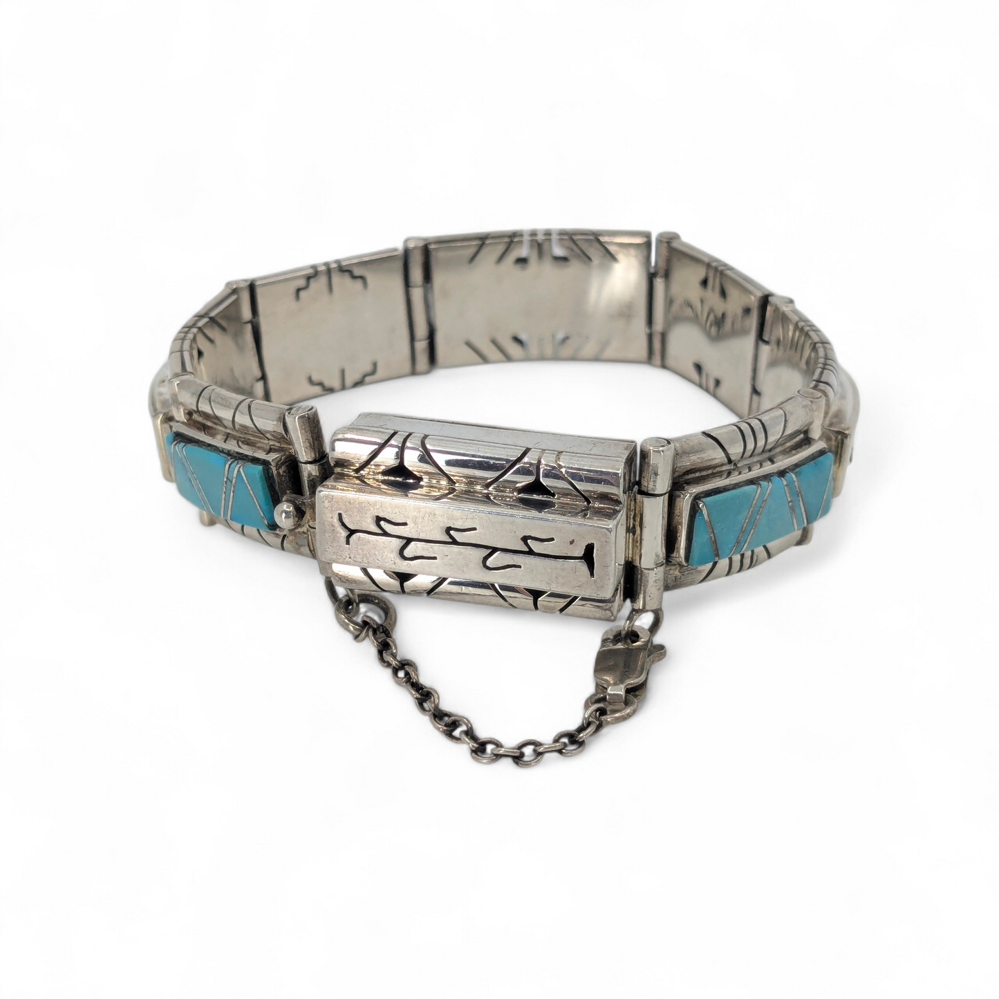 Sandra Parkett (Navajo) - Turquoise & Sterling Cutout Panel Bracelet