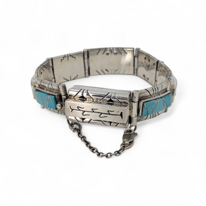 Sandra Parkett (Navajo) - Turquoise & Sterling Cutout Panel Bracelet