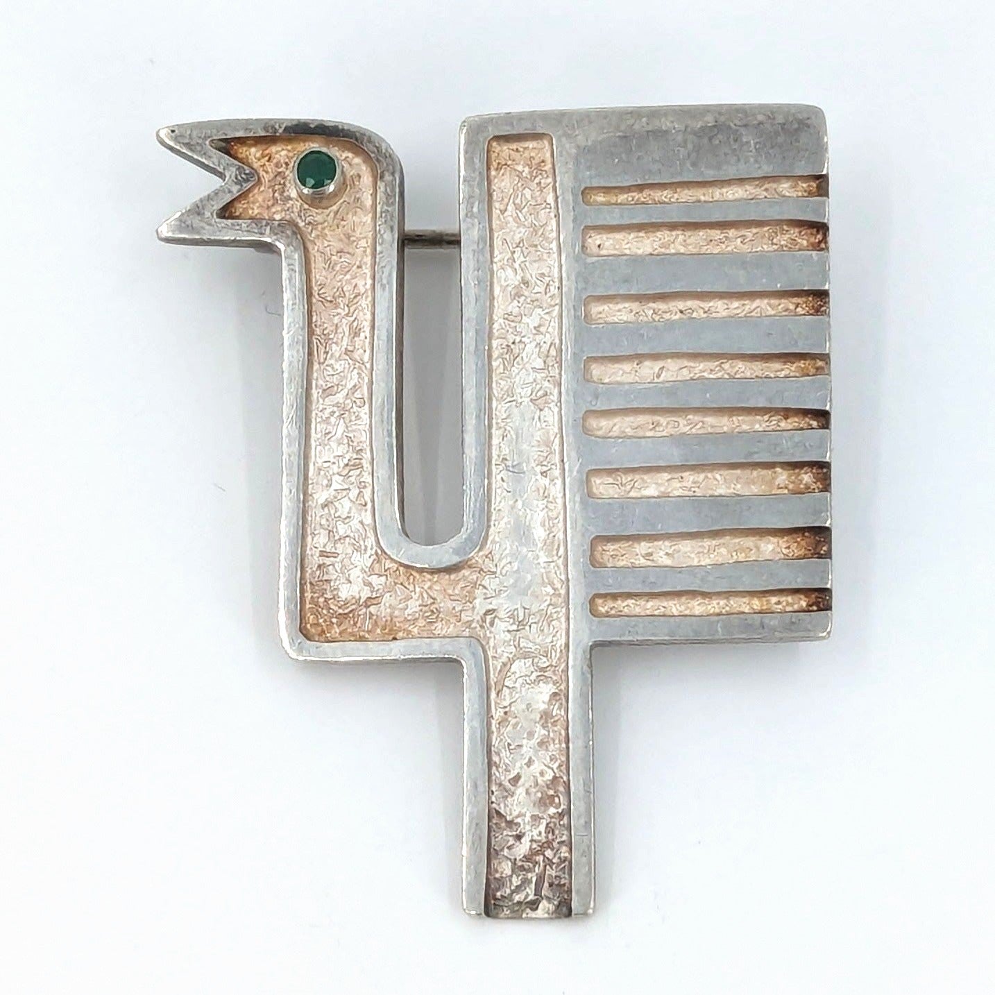 Oswaldo Guayasamin - Rare MCM Emerald (?) and Sterling Bird Brooch