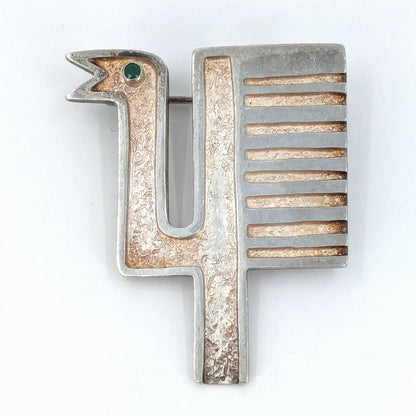 Oswaldo Guayasamin - Rare MCM Emerald (?) and Sterling Bird Brooch