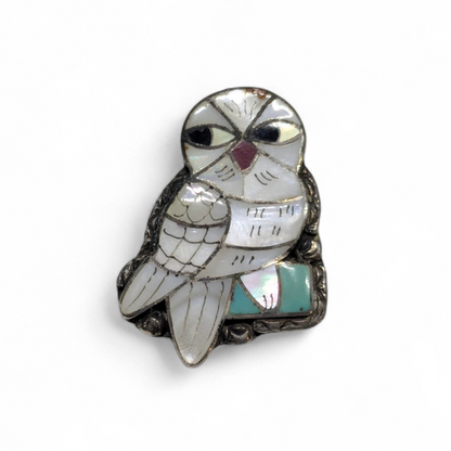 Porfilio Sheyka (Zuni) - Owl Inlay Pendant/Brooch