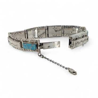 Sandra Parkett (Navajo) - Turquoise & Sterling Cutout Panel Bracelet