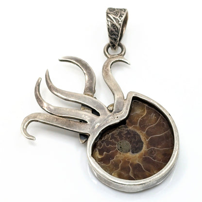 Ammonite and Sterling Nautilus Pendant