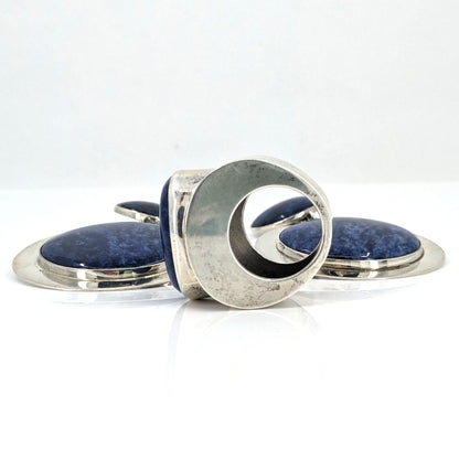 Harlene Korey (Kalibre 1985) - Sterling and Sodalite Ring (Size 8.75) & Earrings Statement Set