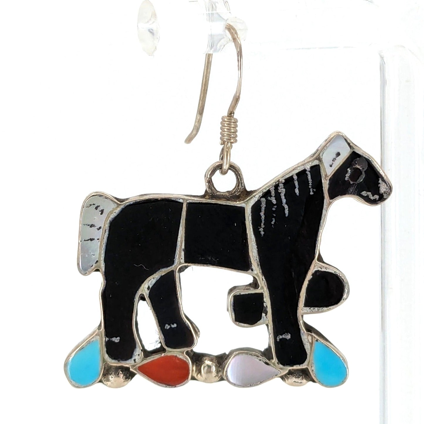 Edward Leekity - Zuni Horse Inlay Sterling Earrings