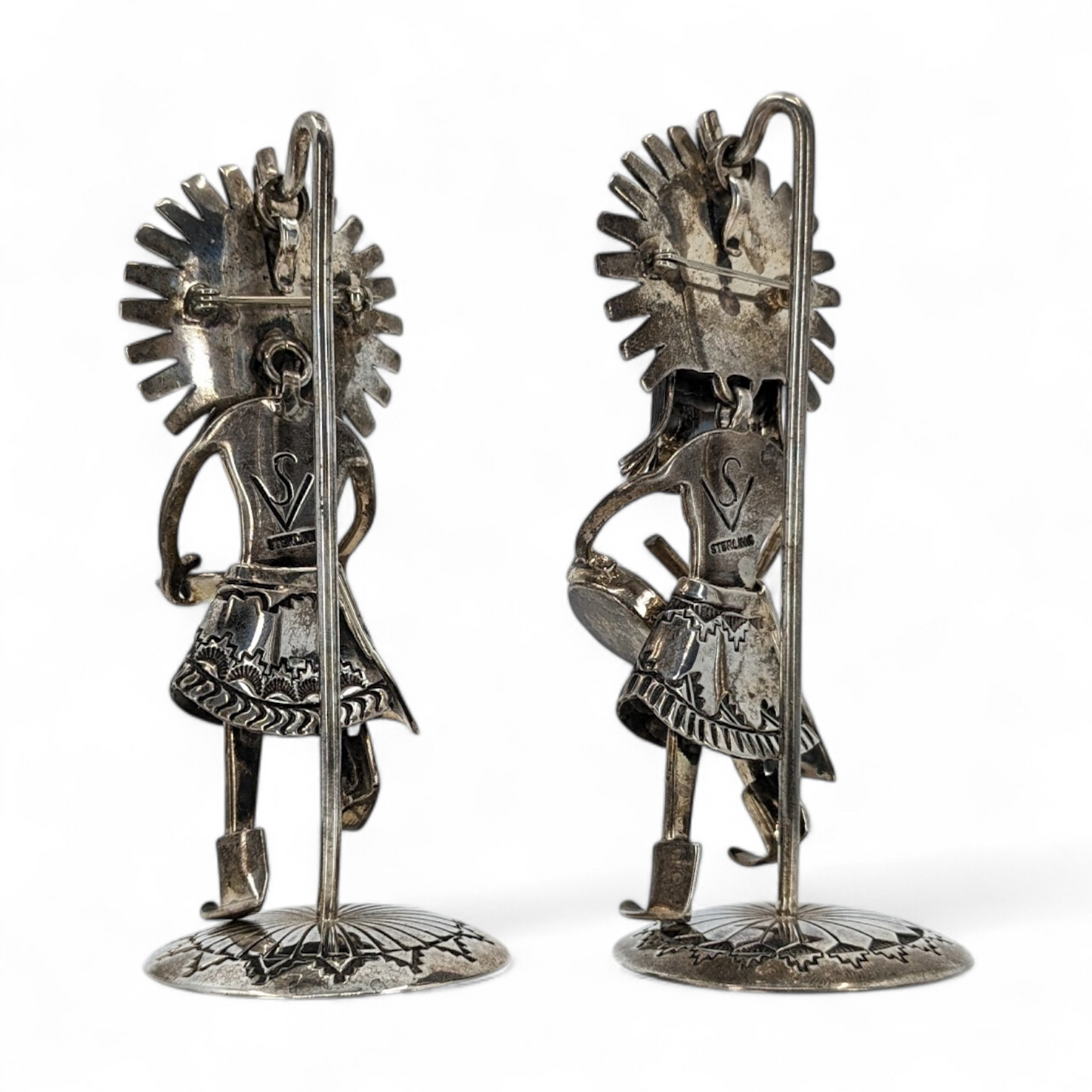 Two Vintage Kachina Pendant/Brooches with Stands
