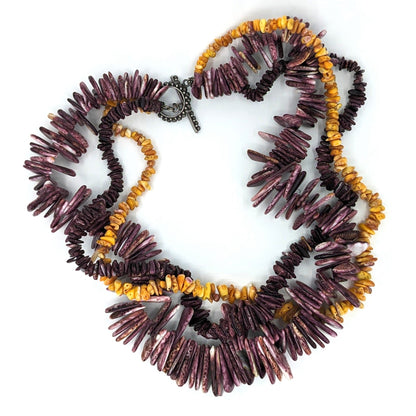 3-Strand Purple and Orange Spiny Oyster Necklace