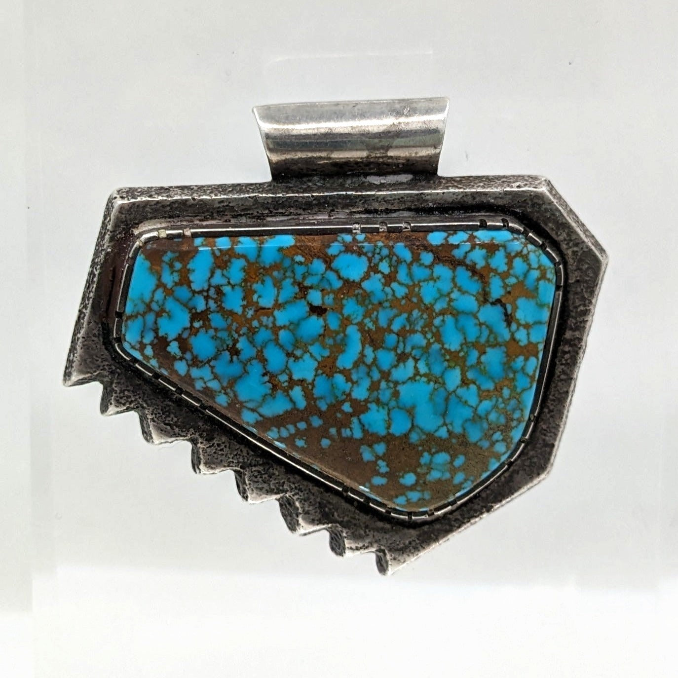 Lawrence (Larry) G. Golsh - Museum Quality #8 Spiderweb Turquoise in Sterling Contemporary Tufa Cast Pendant