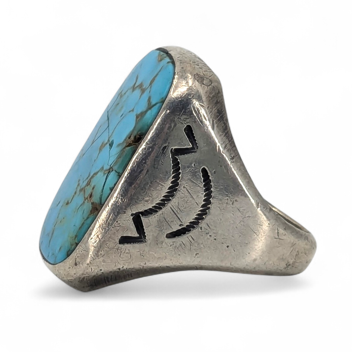 Hefty, Vintage, Navajo Turquoise & Sterling Ring, Size 11.5