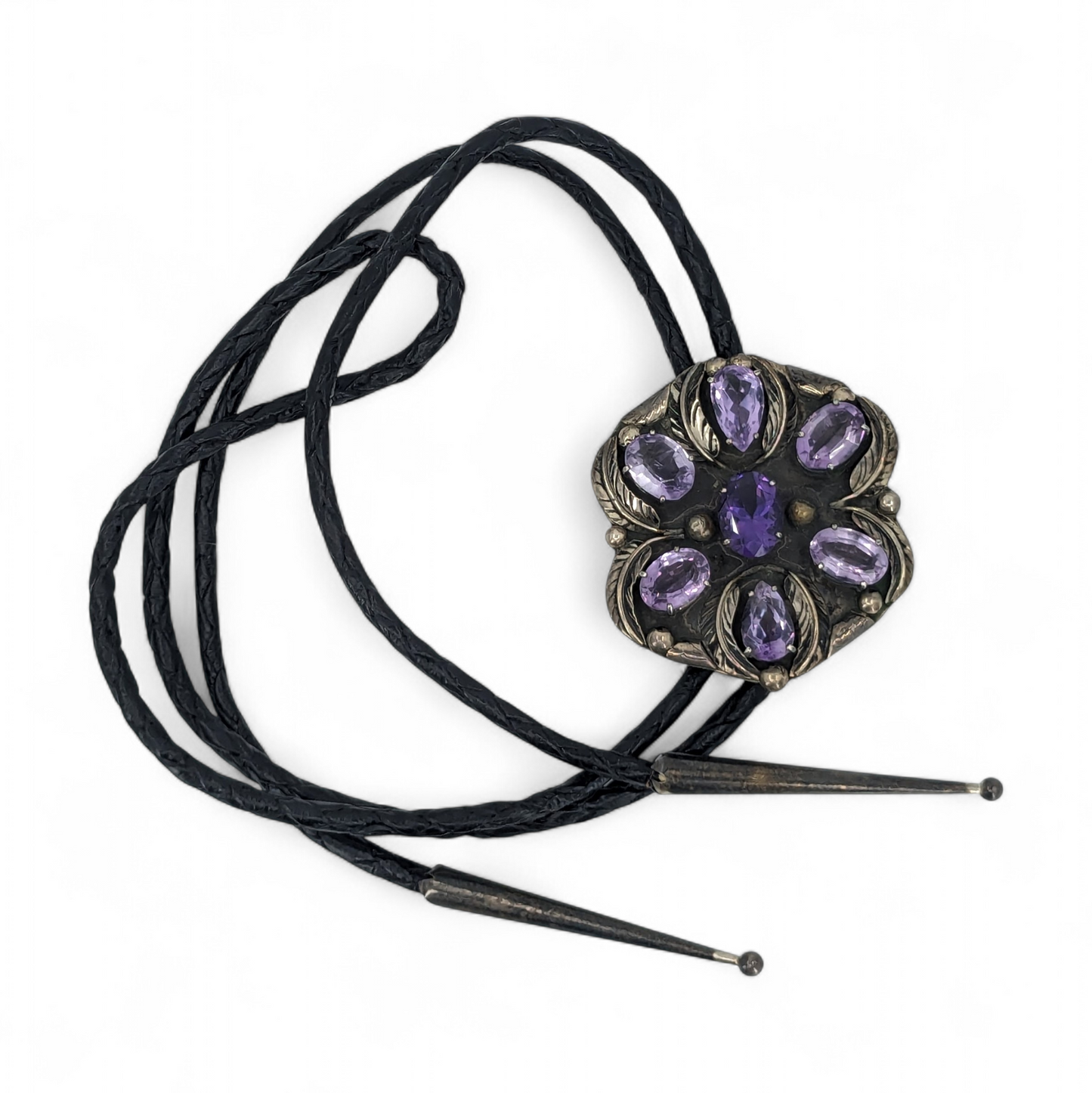 Eye-catching Vintage Amethyst 7-stone, Sterling Bolo