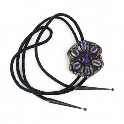 Eye-catching Vintage Amethyst 7-stone, Sterling Bolo