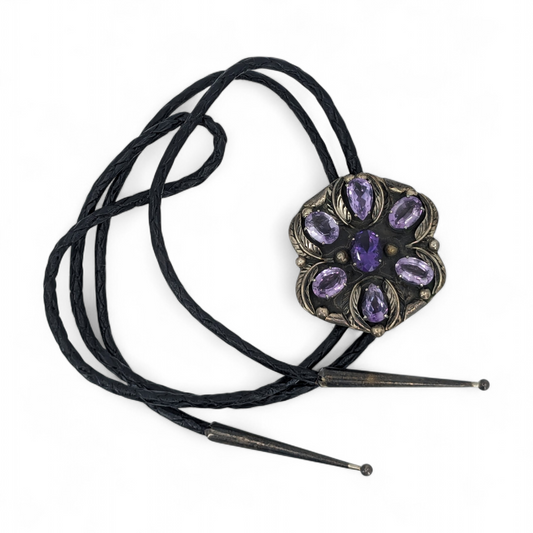 Eye-catching Vintage Amethyst 7-stone, Sterling Bolo