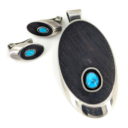 LeRoy Thomas & John G. Begay (White Hogan Silver Shop) - Ironwood, Turquoise, and Sterling Pendant & Earrings Set