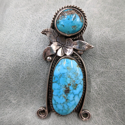 Vintage Turquoise and Sterling Pendant with Flower and Leaves