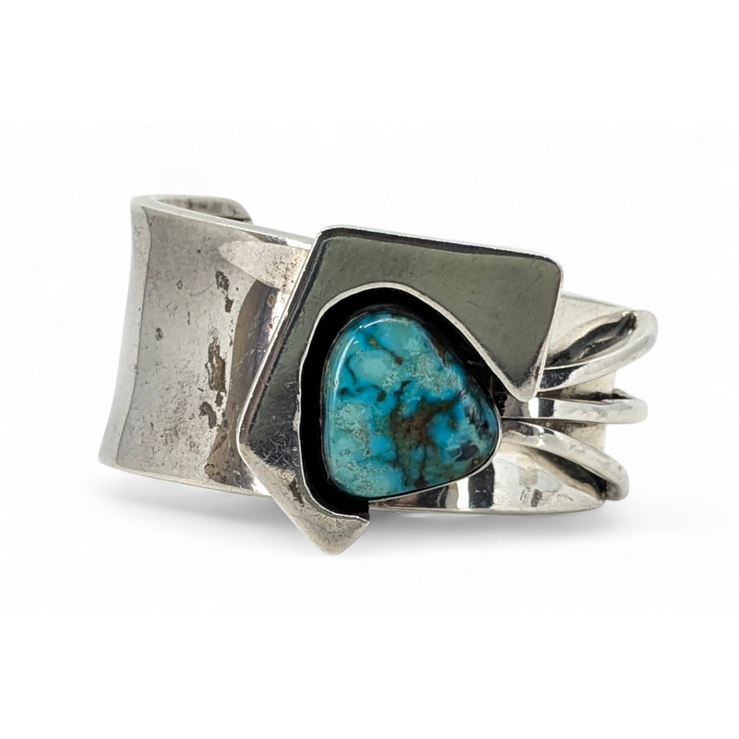 Andy Marion (Navajo) - OOAK Asymmetrical Sterling & Turquoise Cuff